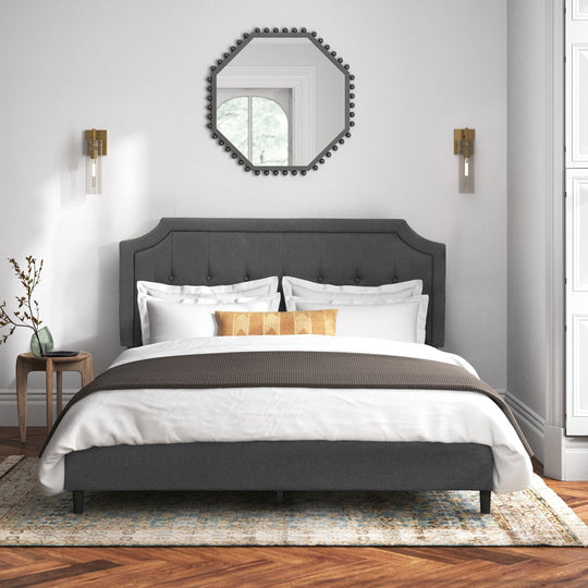 Javlergo Modern Upholstered Bed Frame with Height Adjustable Headboard Heavy-Duty Frame No Box Spring Needed