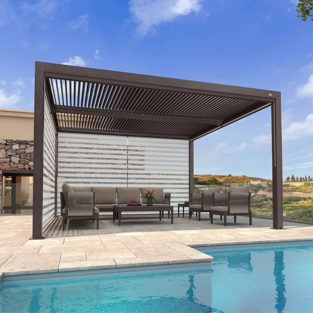 Bronze Louvered Pergola with Adjustable Roof for Deck Backyard Garden Hardtop Gazebo