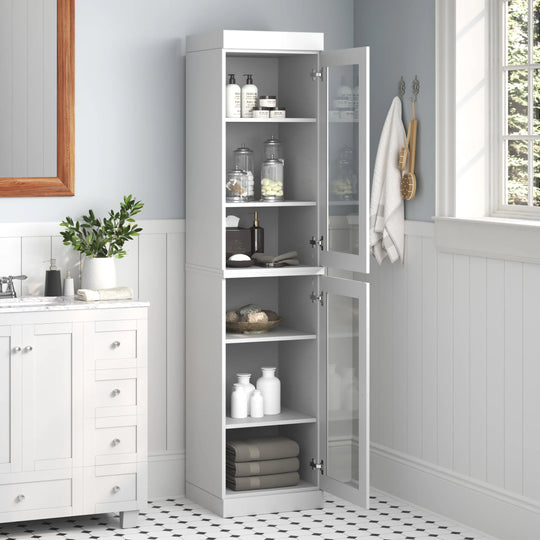 100% Solid Wood Bathroom Storage Cabinet, Adjustable Shelves, 16.5" Wide, 35.75" Tall
