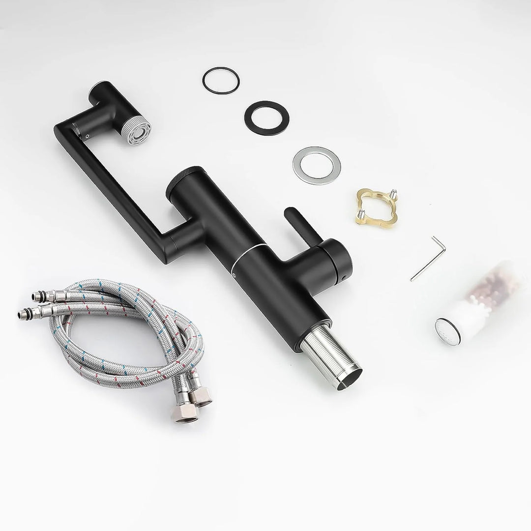 Rotatable Single Hole Bathroom Sink Faucet with Built-In Filter, Temperature Display in Fahrenheit, 2 Water Modes