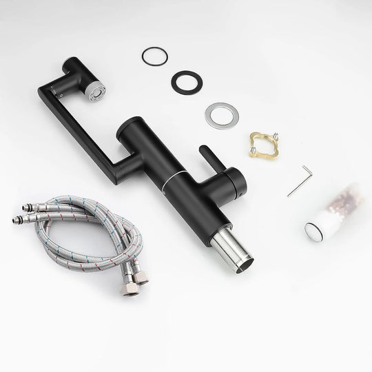 Rotatable Single Hole Bathroom Sink Faucet with Built-In Filter, Temperature Display in Fahrenheit, 2 Water Modes