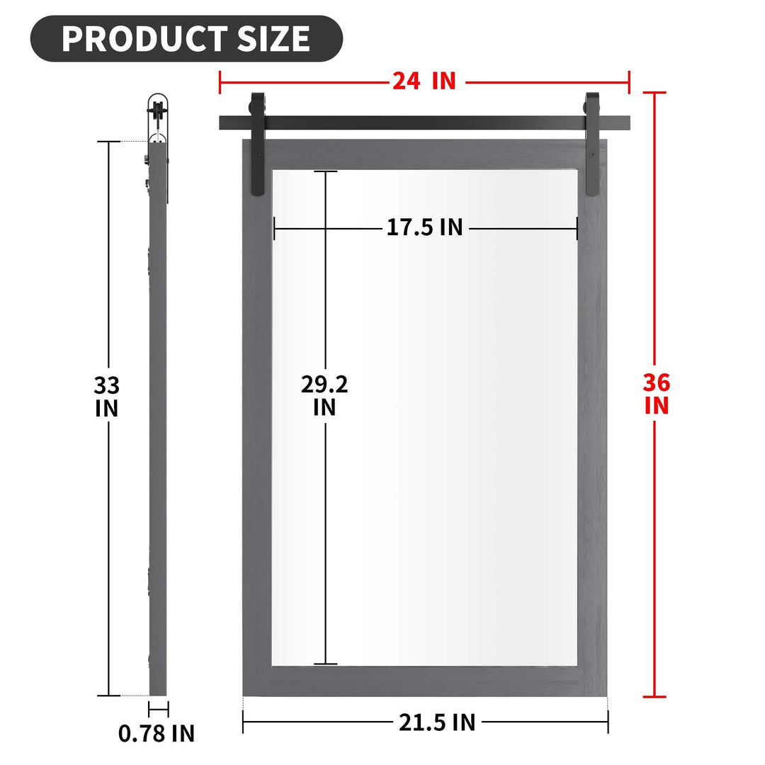Farmhouse Barn Door Solid Wood Frame Bathroom Vanity Wall Mirror