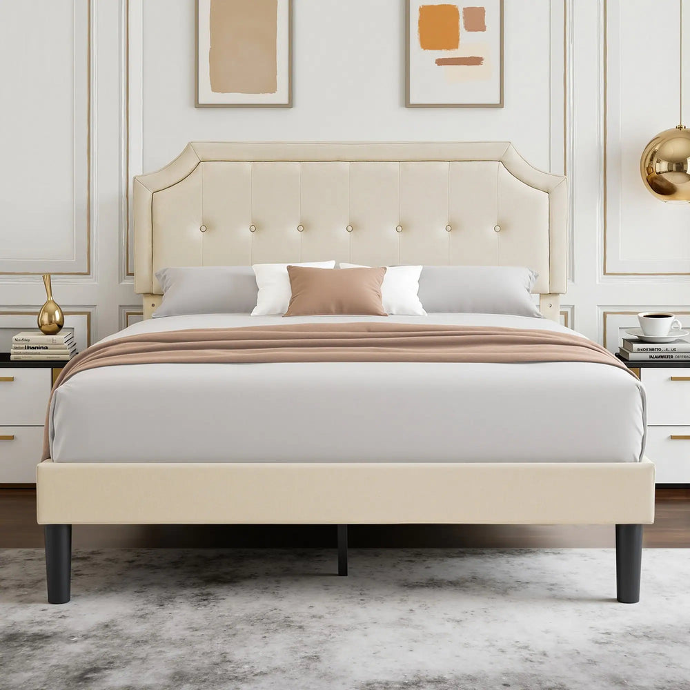 Javlergo Modern Upholstered Bed Frame with Height Adjustable Headboard Heavy-Duty Frame No Box Spring Needed