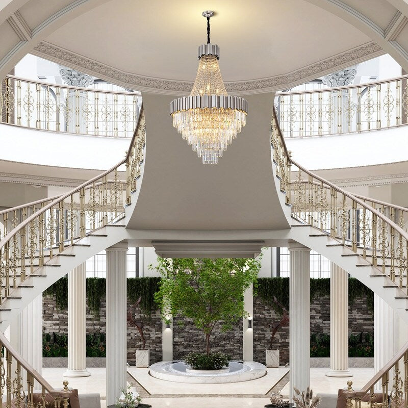 Large Crystal Chandelier - 35.4"Modern 6-Tier 17-Light Chrome Ceiling Light, Luxury K9 Crystal