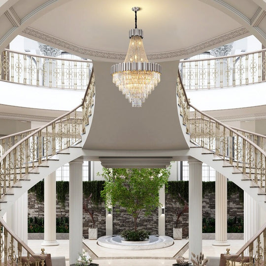 Large Crystal Chandelier - 35.4"Modern 6-Tier 17-Light Chrome Ceiling Light, Luxury K9 Crystal