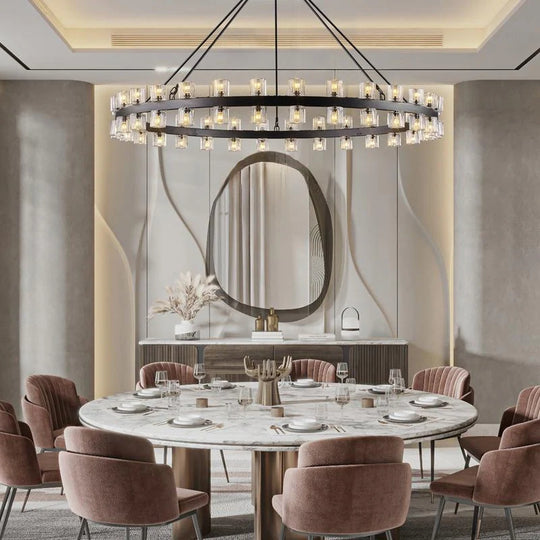 Wagon Wheel Chandelier with Crystal Shade