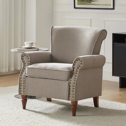 Nyctelius Upholstered Comfy Accent Chair with Turned Wooden Legs and Nailhead Trim Set of 2 by