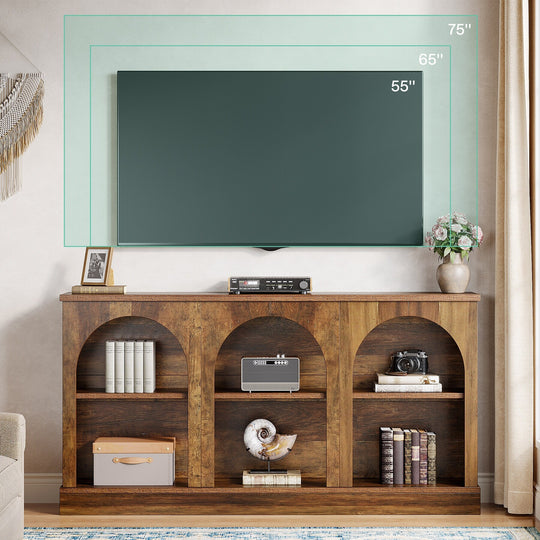 Farmhouse TV Stand for Tvs up to 65 Inches, Farmhouse Entertainment Center with Storage