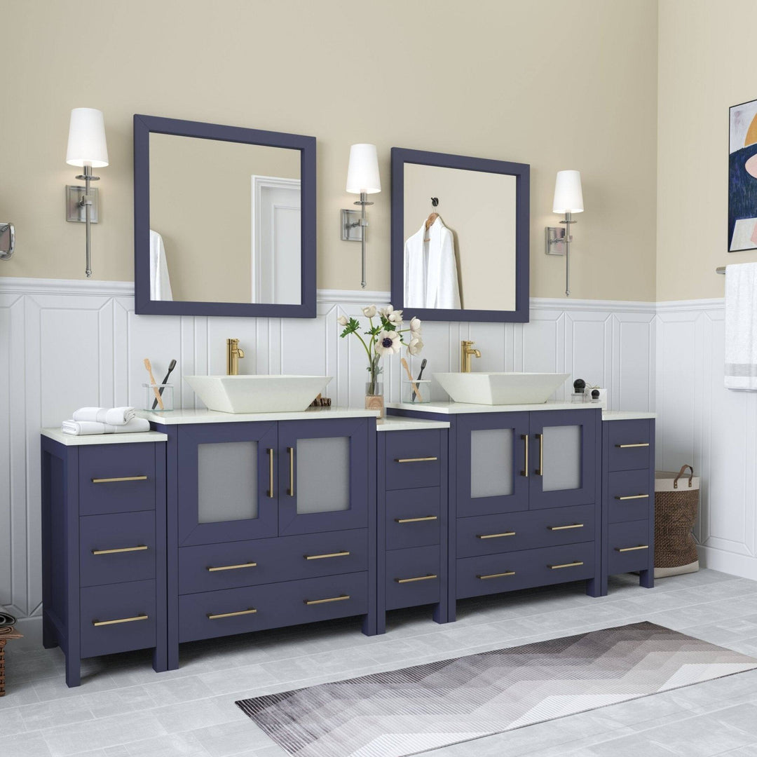 96-Inch Double Sink Bathroom Vanity Set with Engineered Marble Top and Free Mirror - 96 X 18.5 X 36 Inches