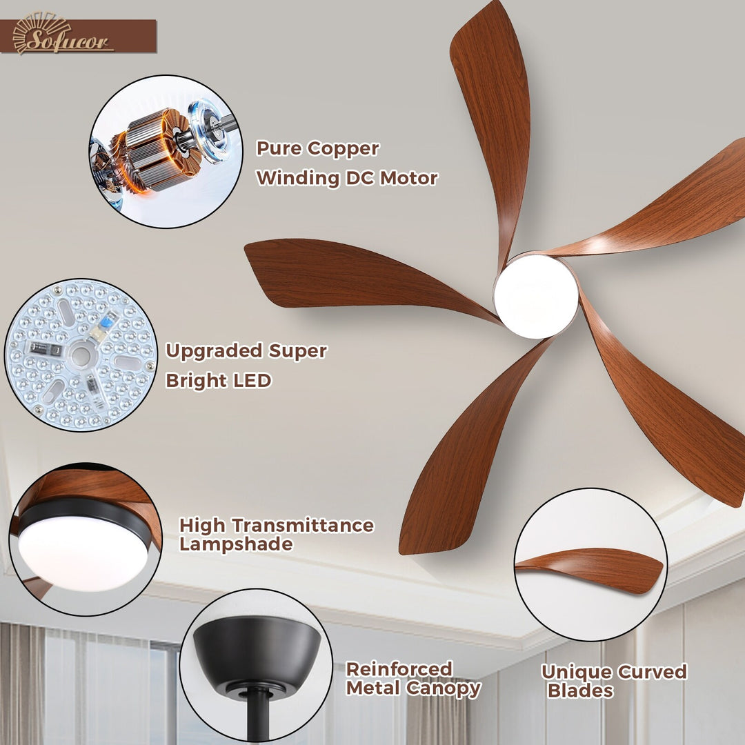 Sofucor 45/52 Inch Ceiling Fan with Remote & Lights Quiet DC Motor 5 Blade High CFM Modern Fan