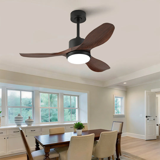 Sofucor 42"/48"/ 52"/60"Noiseless Walnut Wood Ceiling Fan with Remote Control, Integrated Light Optional