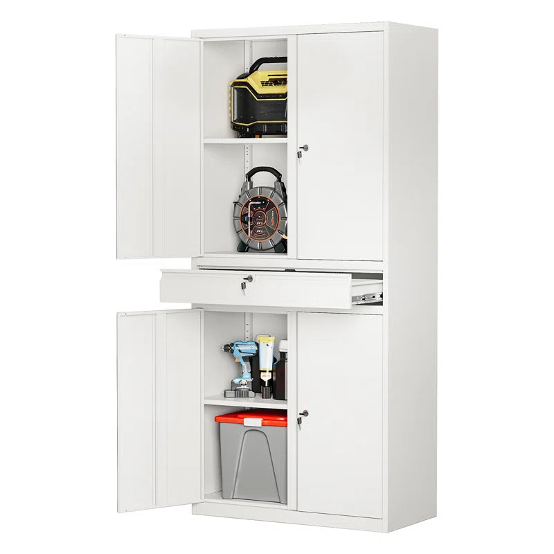 Agilar Locking Metal Garage Cabinet with Adjustable Shelves & Tool Drawer ( 71'' H X 31.5'' W X 15.7'' D)