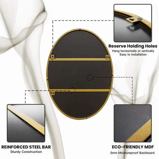 Hun Oval Vanity Mirror Wall Mounted Mirror Ideal for Bedroom, Entryway, Living Room
