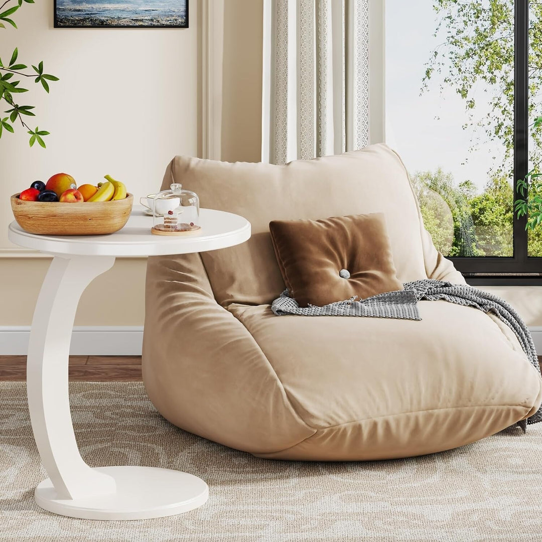 Solid Wood round End Table Mid Century C-Shaped Side Table for Living Room & Bedroom