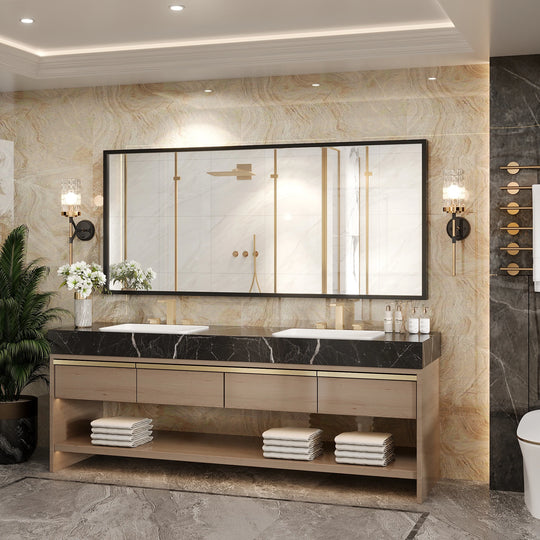 Modern Metal Framed French Cleat Mounted Wall Bathroom Vanity Mirror