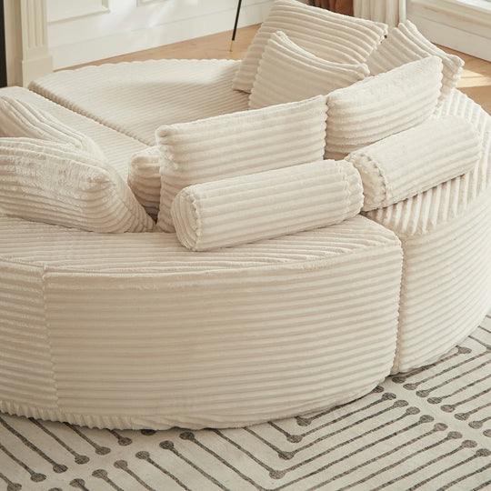 78.5" Corduroy round Oversized 2-In-1 Sofa Bed, Neck Pillow Design with Four Throw Pillows