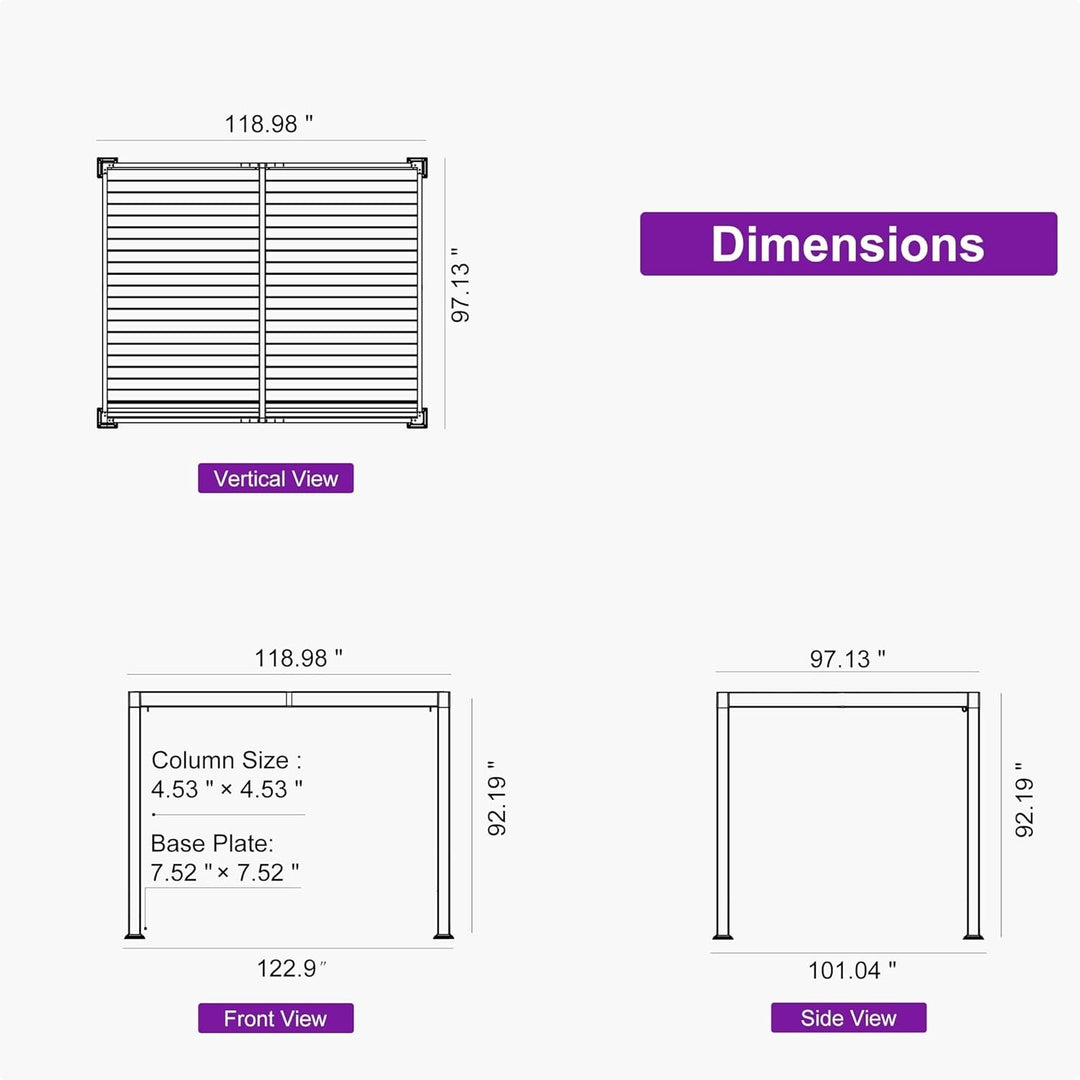 Solar Louvered Pergola with LED String Lights Aluminum Outdoor Pergola with Adjustable Roof for Patio Garden