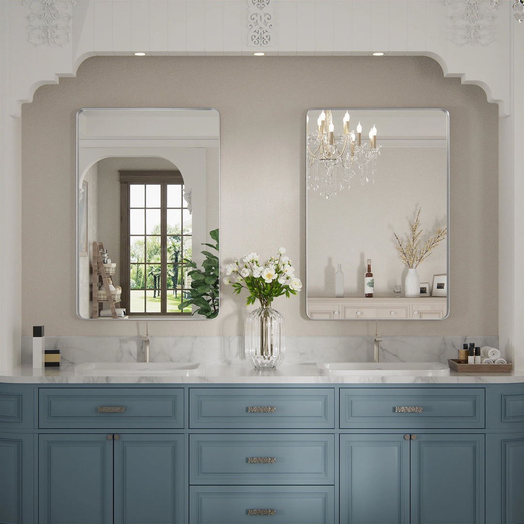 Modern Rounded Rectangle Metal Frame Wall Mirror