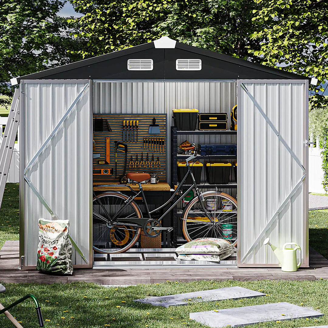 Outdoor Metal Storage Shed with Subfloor Channels ,Lockable Door, Vents for Patio