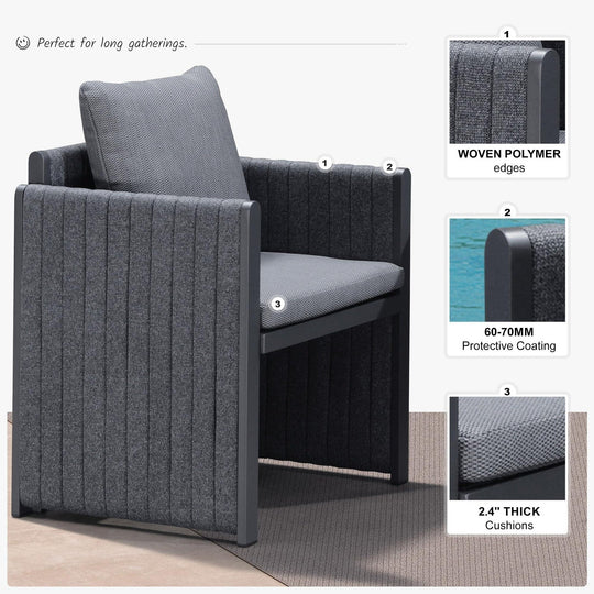 Sanori Patio Outdoor Dining Set Modern Large Weather-Resistant Aluminum for Garden Backyard Kitchen-Grey