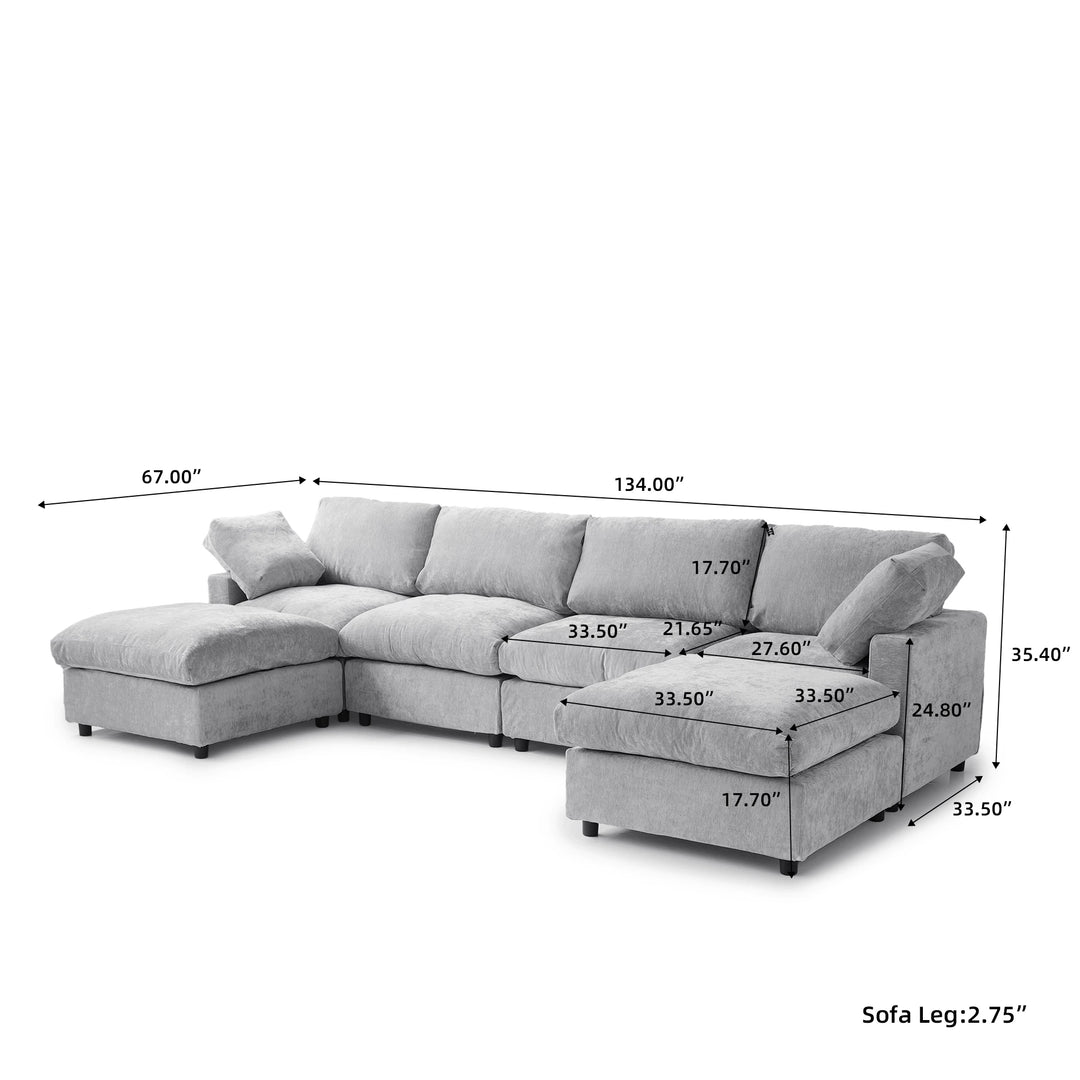 Modern Cloud Sectional Couches for Living Room Set, Chenille U-Shaped Sofa Couch
