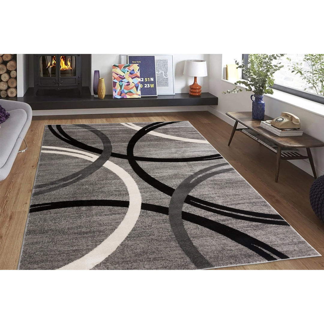 Contemporary Abstract Circles Design Area Rug