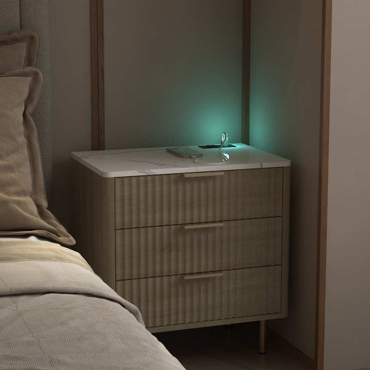 22.83" Modern Nightstand with Night Light and Charging Station