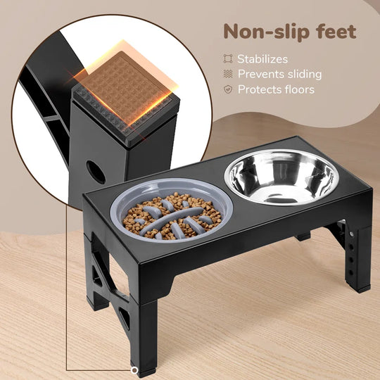 Elevated Dog Bowls, Dog Feeder with Stainless Steel Bowl & Slow Feeder Dog Bowl, 5 Heights Adjustable Raised Dog Bowls Stand