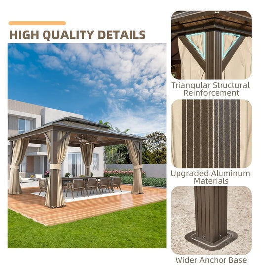 Hardtop Wood Gazebo with Double Roof – Free Dust Cover with 12X16 or 12X20 Model – Waterproof Outdoor Gazebo