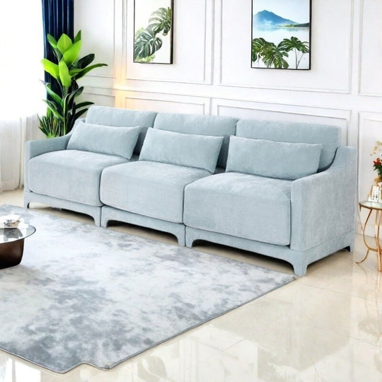 Modern Chenille 4-Seater Sofa with 2 Ottoman, Lumbar Cushions, Ergonomic Backrest, High-Resilience Spongeand Tufted Armrests