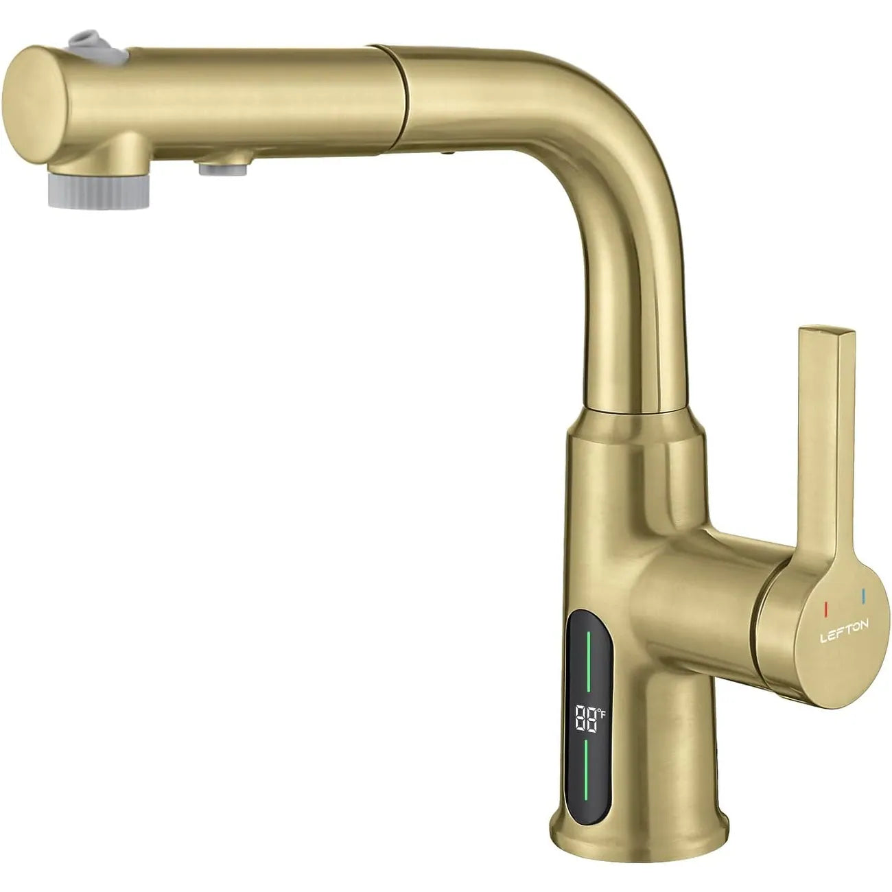 Single Hole Liftable Bathroom Faucet with Temperature Display in Fahrenheit, 3 Water Modes, BF2501