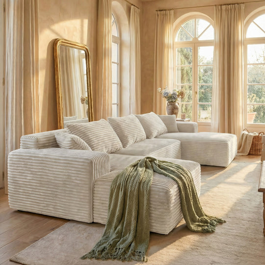 Oversized Modular Sectional Sofa, No Assembly Required, Corduroy Fabric, Deep Seat Cloud Couch with Chaise Foam Sofa