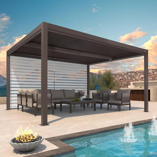 Bronze Louvered Pergola with Adjustable Roof for Deck Backyard Garden Hardtop Gazebo