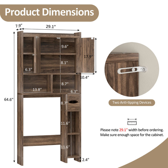Over-The-Toilet Bathroom Storage Cabinet with Tissue Holder