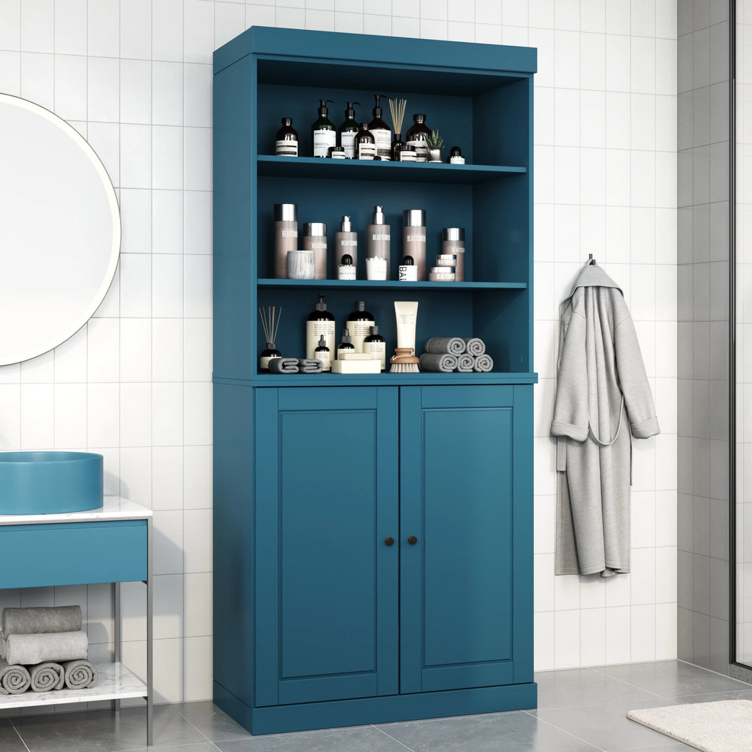100% Solid Wood Bathroom & Laundry Storage Cabinet, Raised Panel Doors, Adjustable Shelves, 32" Wide, 71.5" Tall