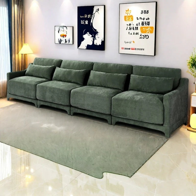 Modern Chenille 4-Seater Sofa with 2 Ottoman, Lumbar Cushions, Ergonomic Backrest, High-Resilience Spongeand Tufted Armrests