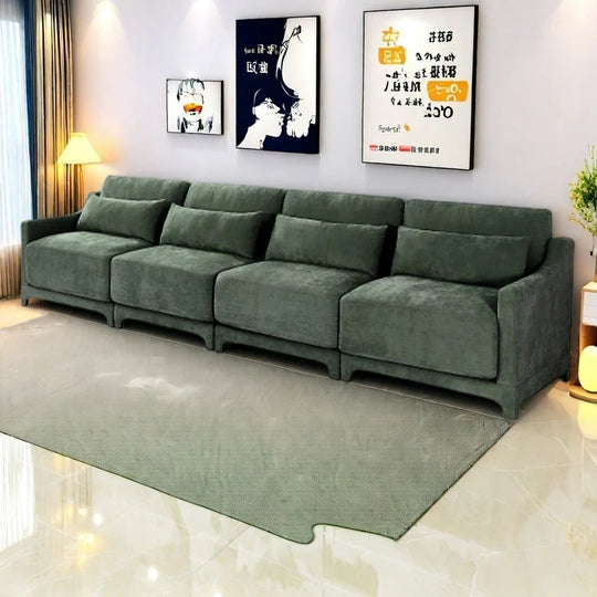 Modern Chenille 4-Seater Sofa with 2 Ottoman, Lumbar Cushions, Ergonomic Backrest, High-Resilience Spongeand Tufted Armrests