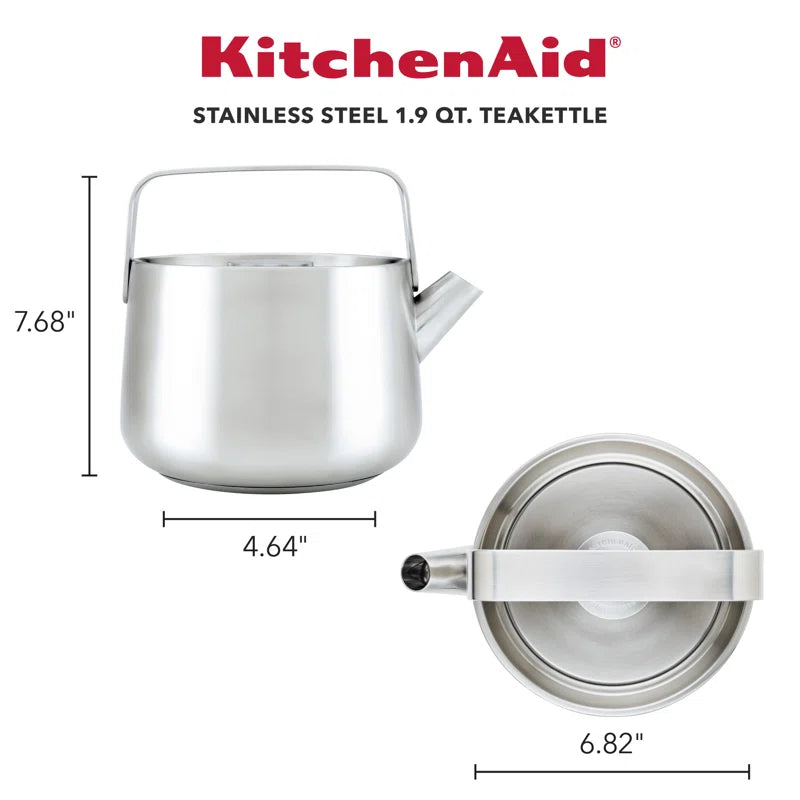 Kitchenaid Stainless Steel Whistling Induction Teakettle, 1.9 Quart, Brushed Stainless Steel