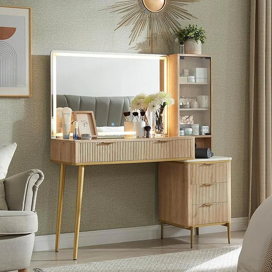 Modern Makeup Vanity Desk with HD Lighted Mirror, Dressing Table