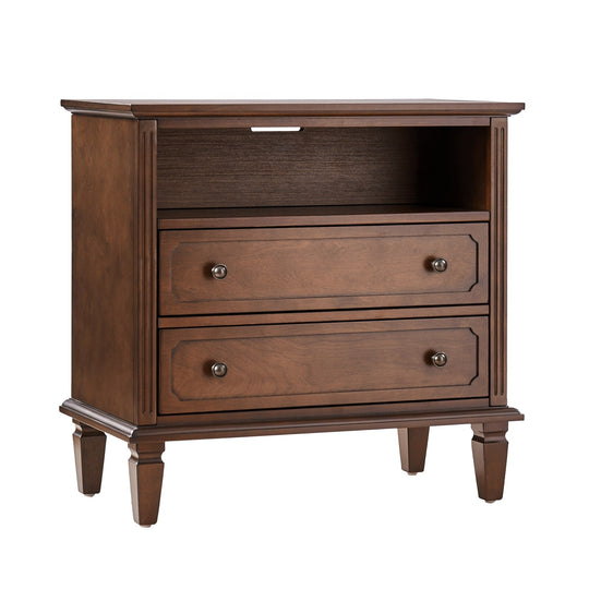 Kamilo Transitional 28''W 2-Drawers End Table with Built-In Charging Station and Solid Wood Legs by