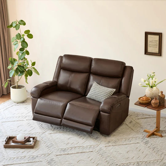 Hadlee Genuine Leather Reclining Sofa with Multi-Function Console.