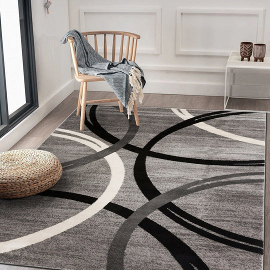 Contemporary Abstract Circles Design Area Rug