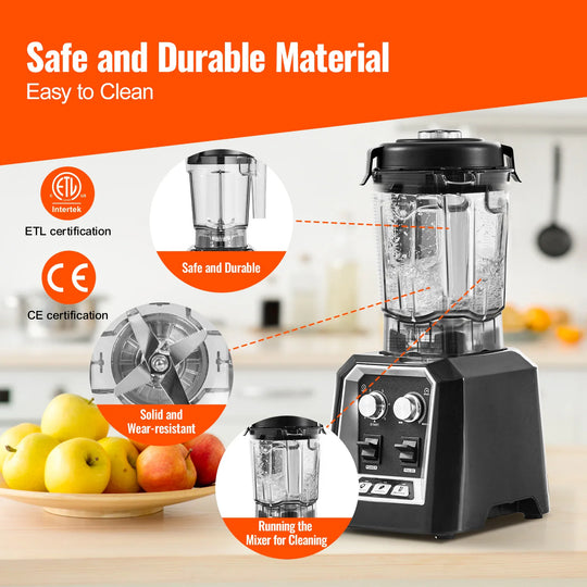 Professional Blender, Commercial Countertop Blenders, 68 Oz Glass Jar Blender Combo, Stainless Steel for Frozen Drinks