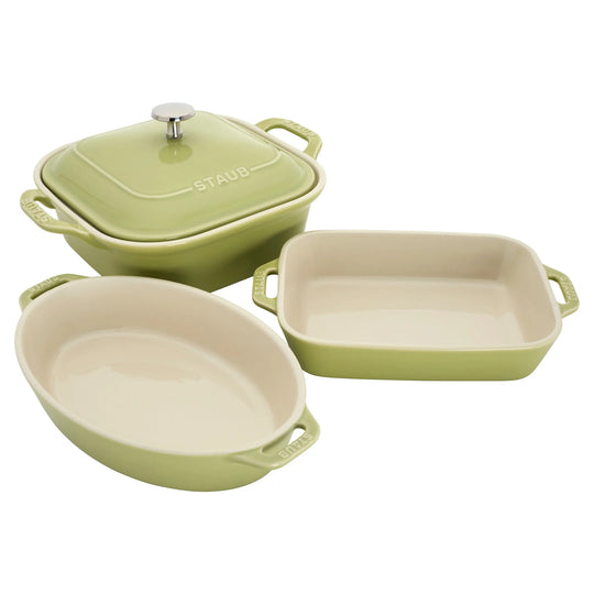 Ceramic 4-Pc Baking Pans Set, Casserole Dish with Lid, Brownie Pan, Pastel