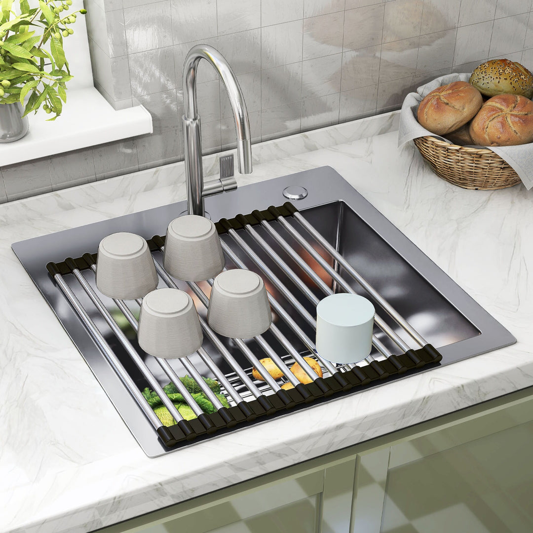 33 Inch Drop in Kitchen Sink Top Mount Stainless Steel Black Sink W/Sink Protector Single Bowl Drop-In Sink for Workstation