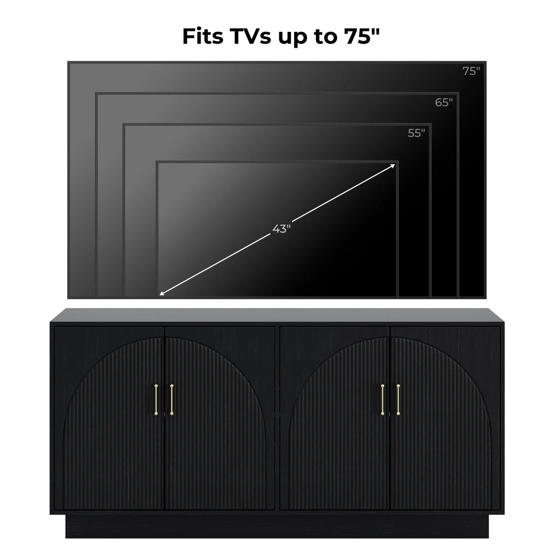 Mid-Century Fluted TV Stand with Storage Fits Tvs up to 75", Entryway Console, Sideboard - 15.7"D X 65"W X 31.5"H