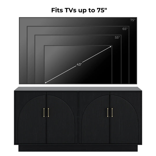 Mid-Century Fluted TV Stand with Storage Fits Tvs up to 75", Entryway Console, Sideboard - 15.7"D X 65"W X 31.5"H