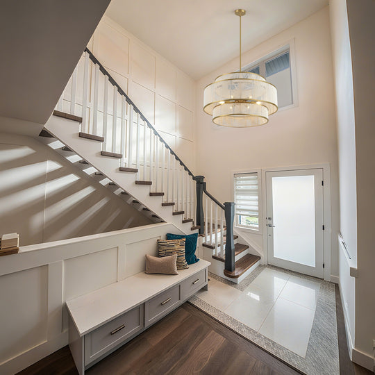 6-Light Dimmable Tiered Drum Chandelier - Brushed Gold