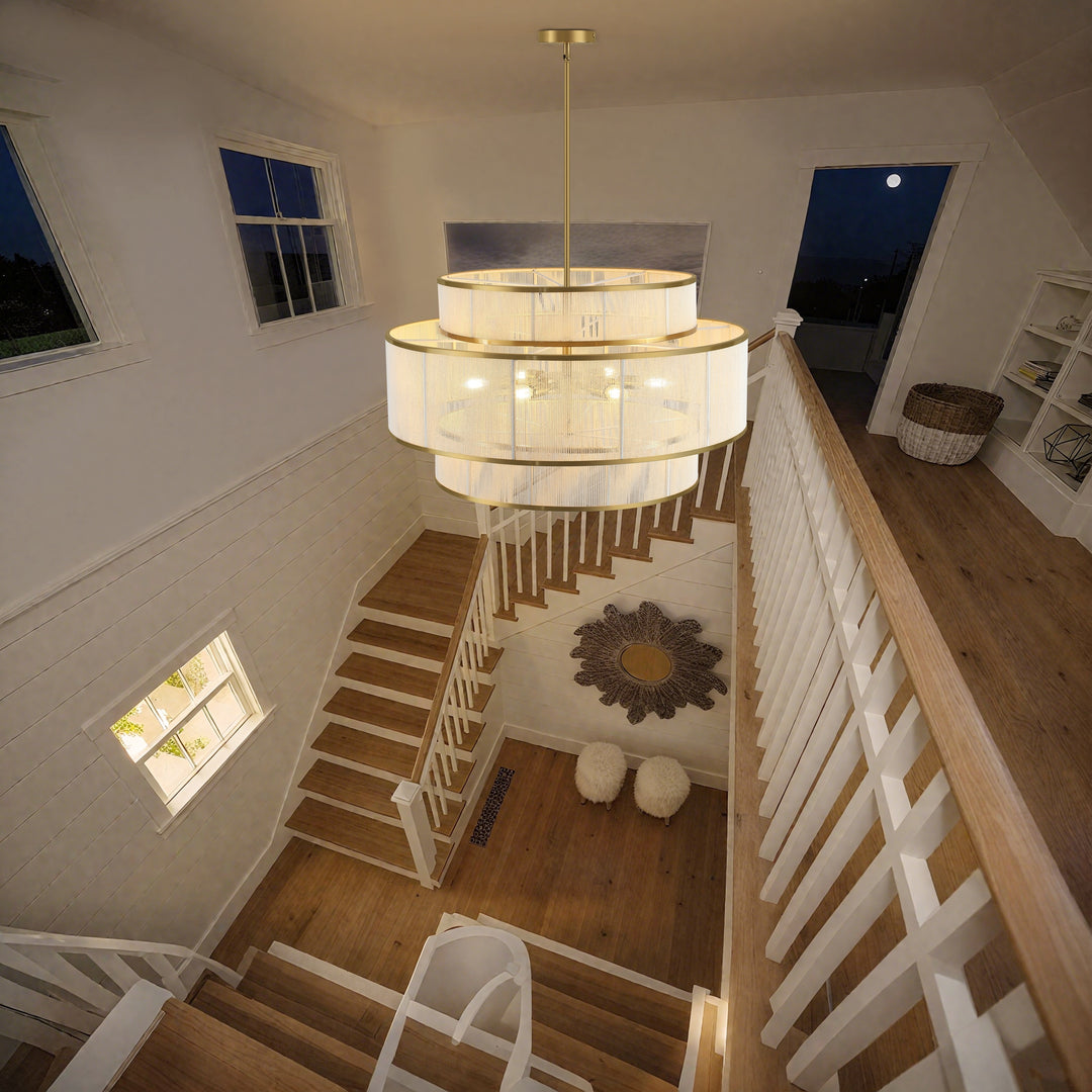 6-Light Dimmable Tiered Drum Chandelier - Brushed Gold