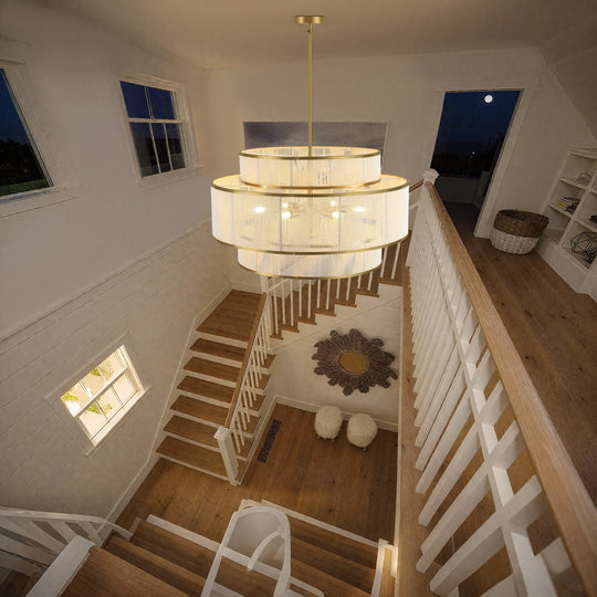 6-Light Dimmable Tiered Drum Chandelier - Brushed Gold